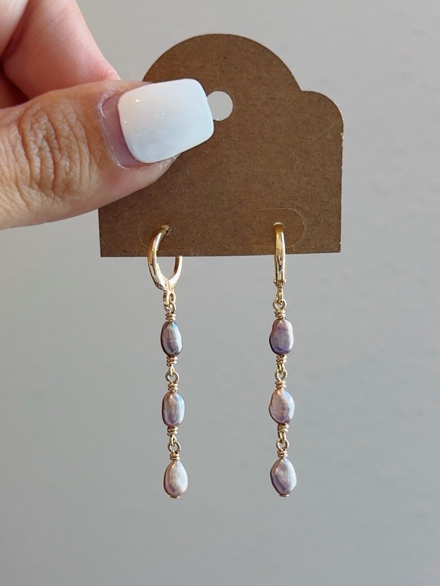 Gold Filled Mermaid Pearl Stack Hoop Earrings