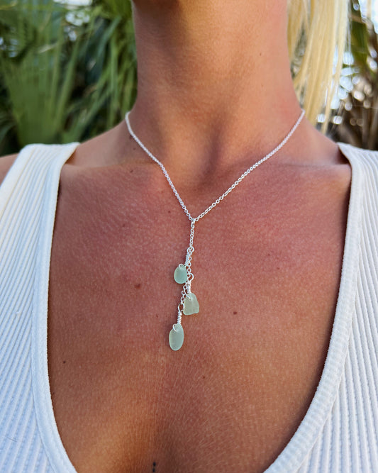 Mint Sea Glass Silver Drop Necklace