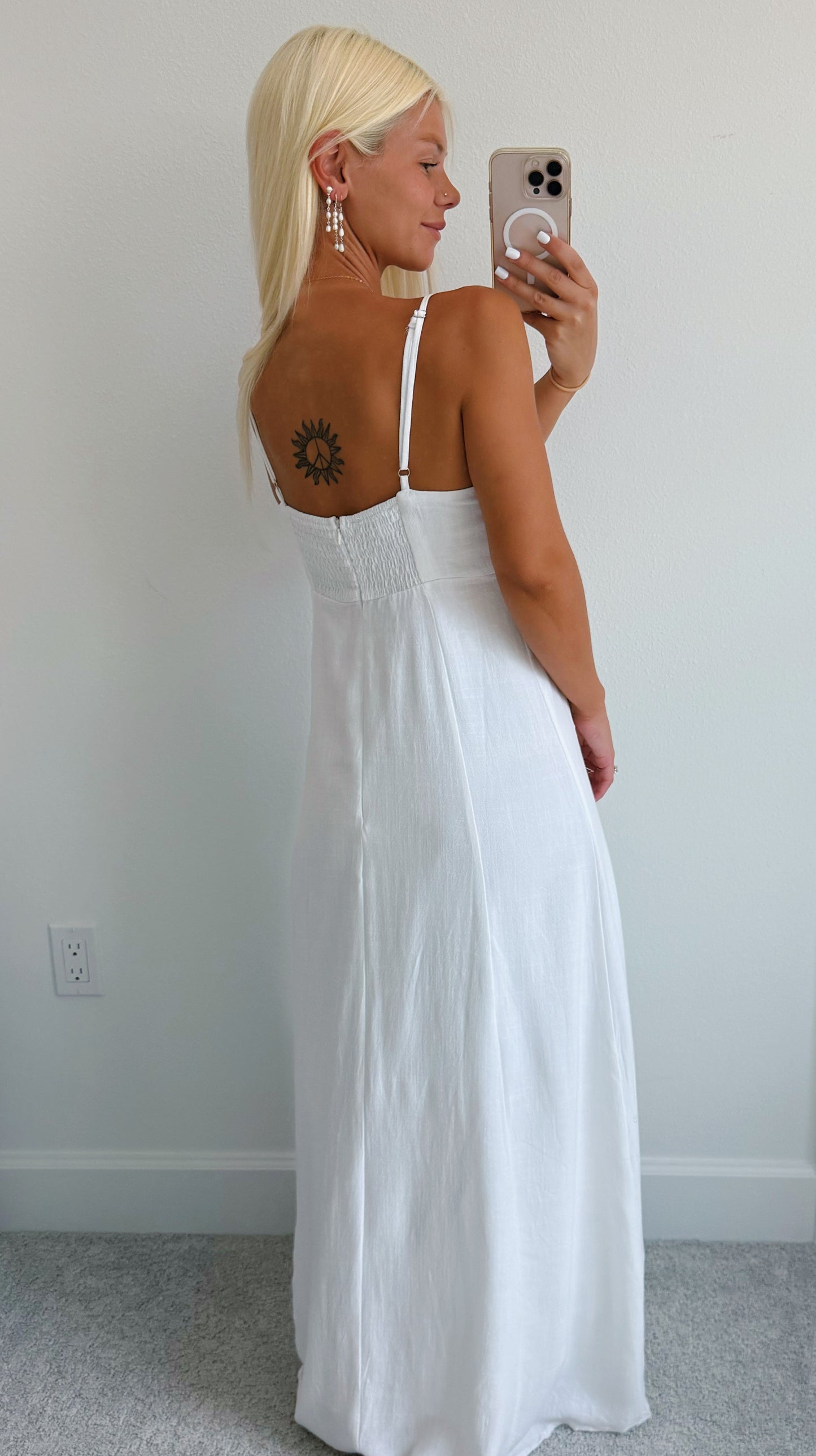 White Boho Crochet Maxi Dress