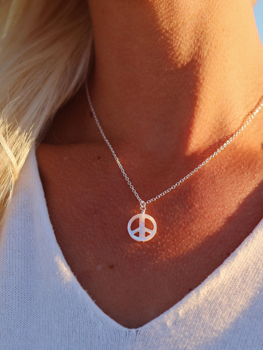 Silver Mother of Pearl Peace Necklace