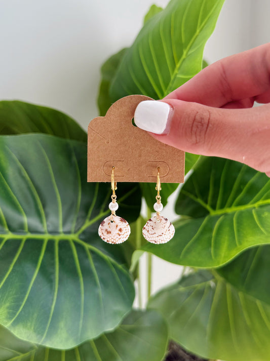 Gold Cayman Shell & Pearl Hoop Earrings