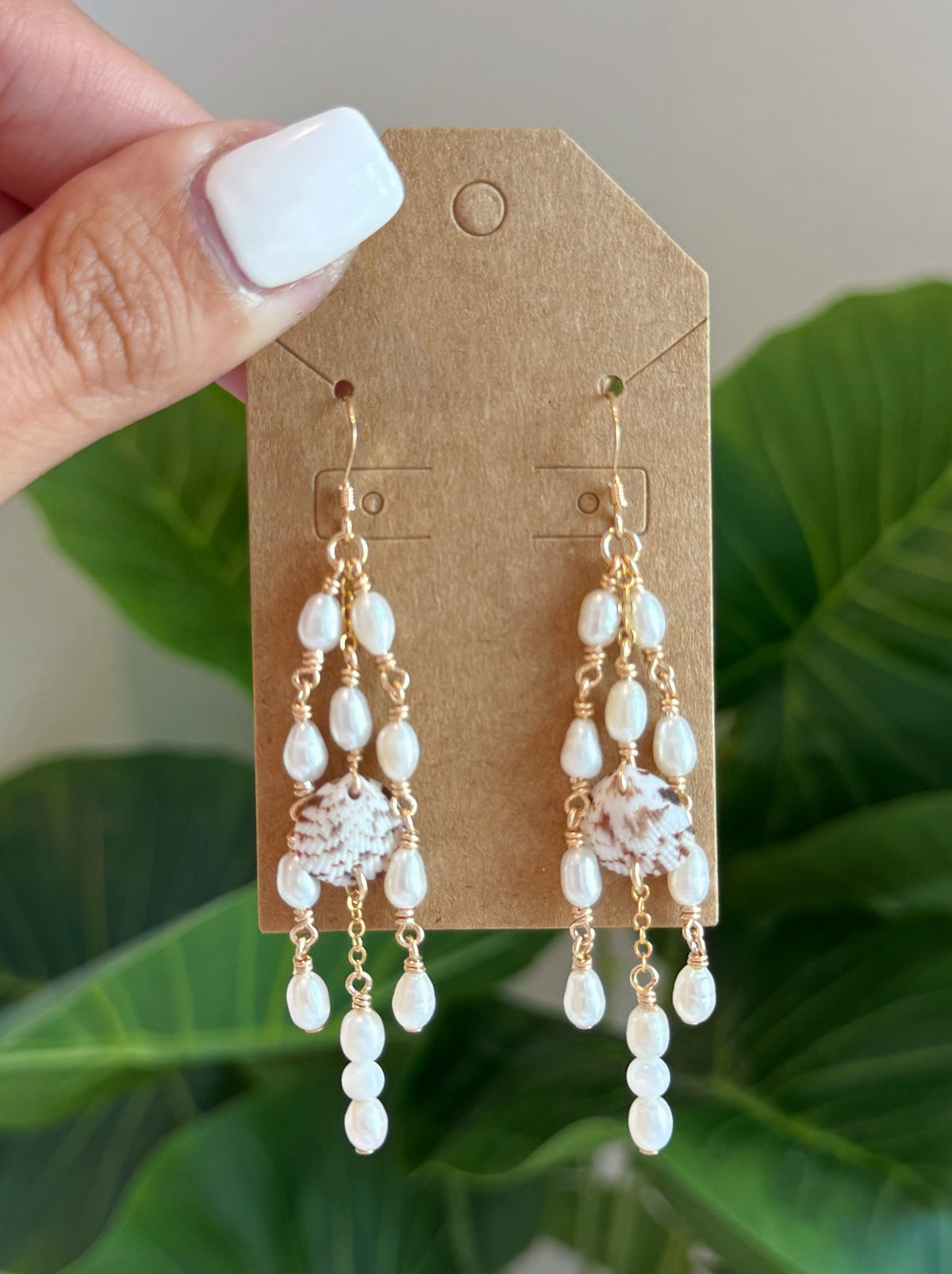 Gold Filled Shell Chandelier Earrings