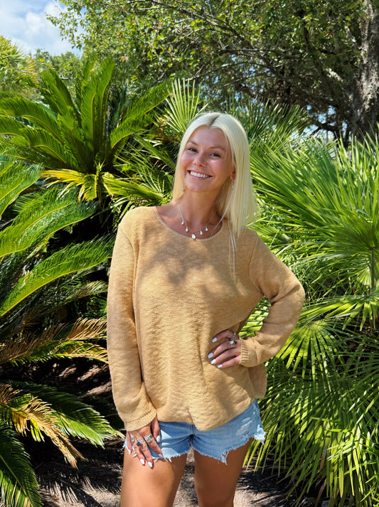 Camel Scoop Neck Summer Sweater