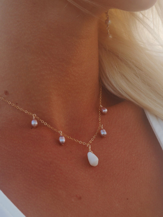 Gold Filled White Cone Shell & Goddess Pearl Multi Necklace