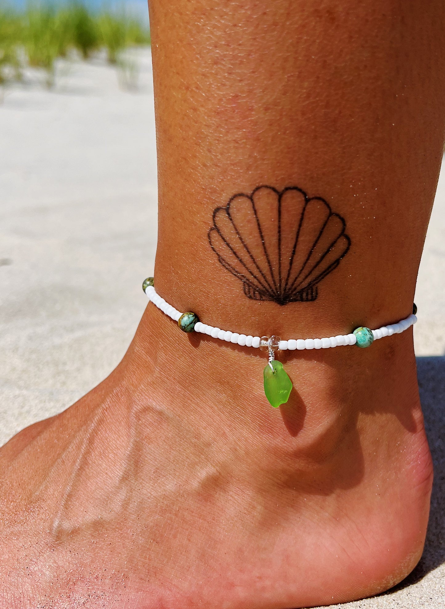 Green Sea Glass Anklet