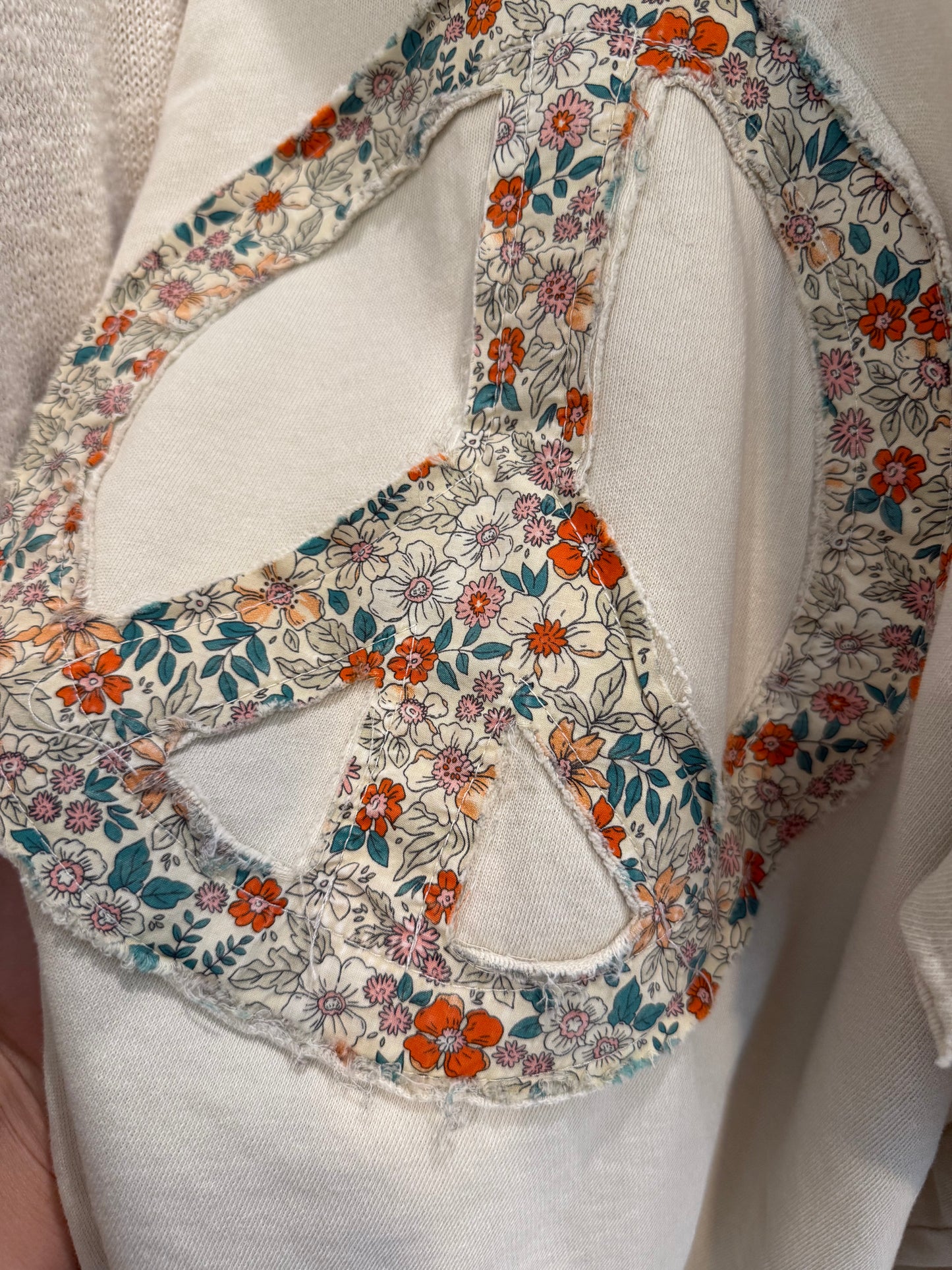 Tan Patchwork Peace Sign Crewneck
