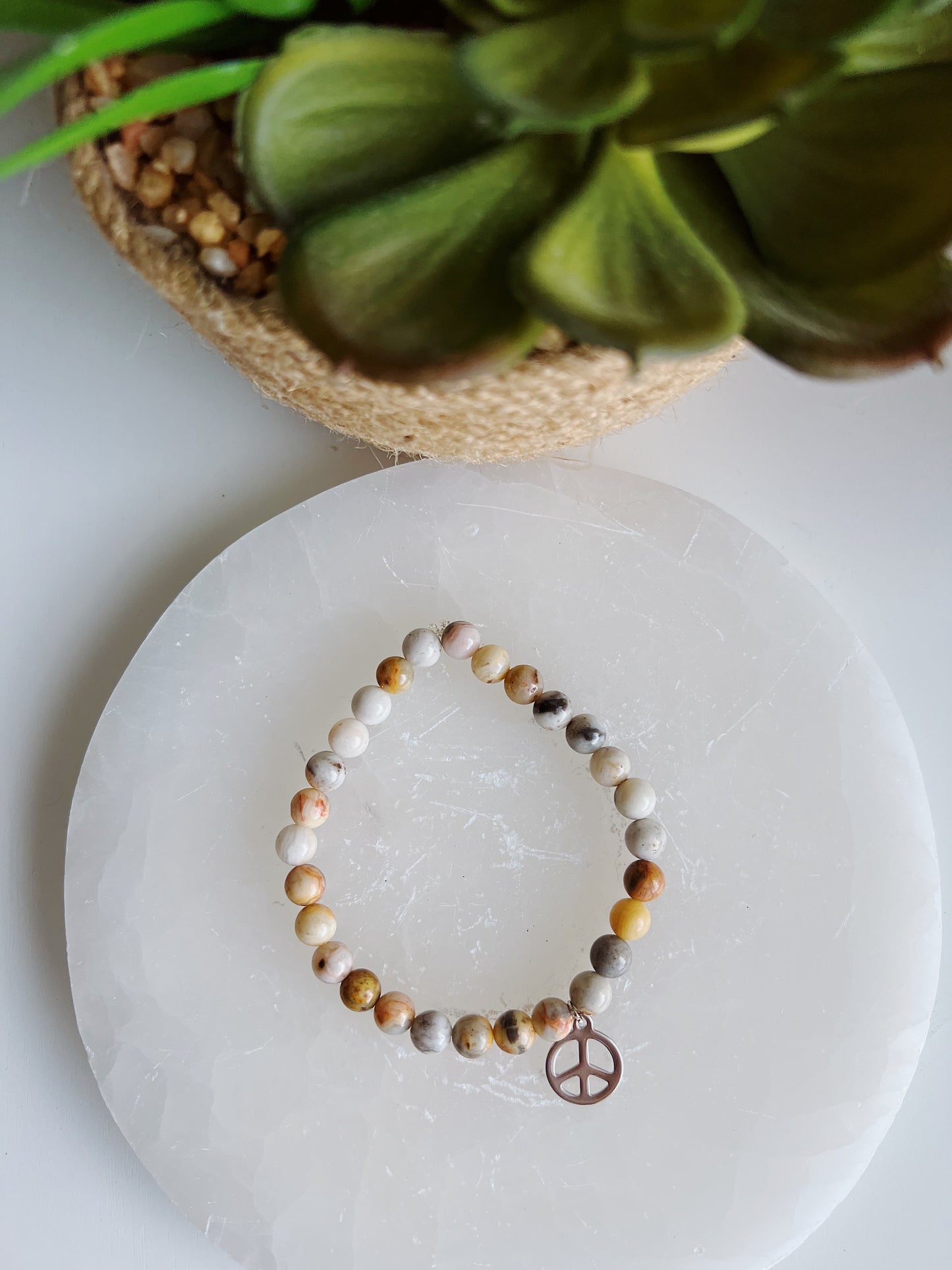 Crazy Lace Agate Peace Sign Gemstone Bracelet