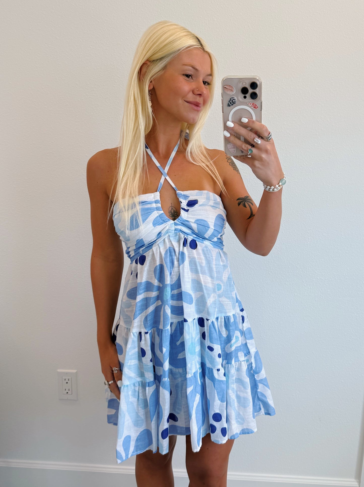 Blue Tropical & Summer Sorbet Tie Back Flowy Dress