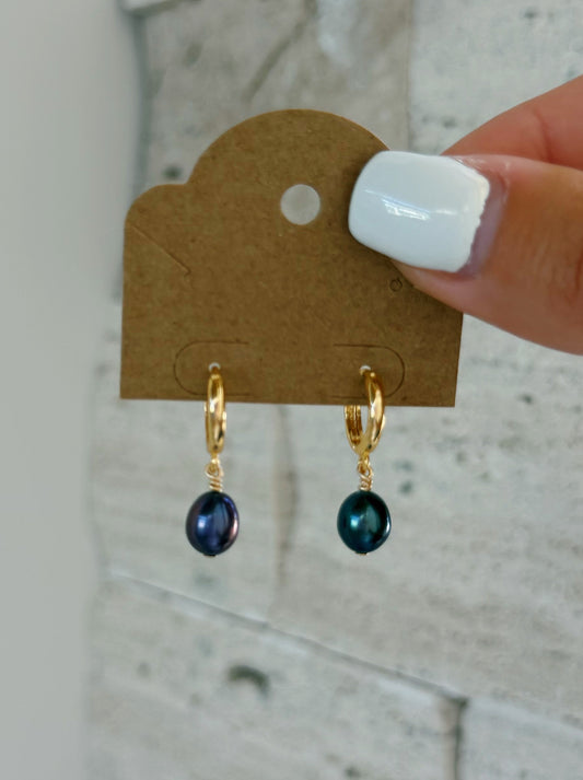 Gold Filled Tahitian Peacock Pearl Hoop Earrings