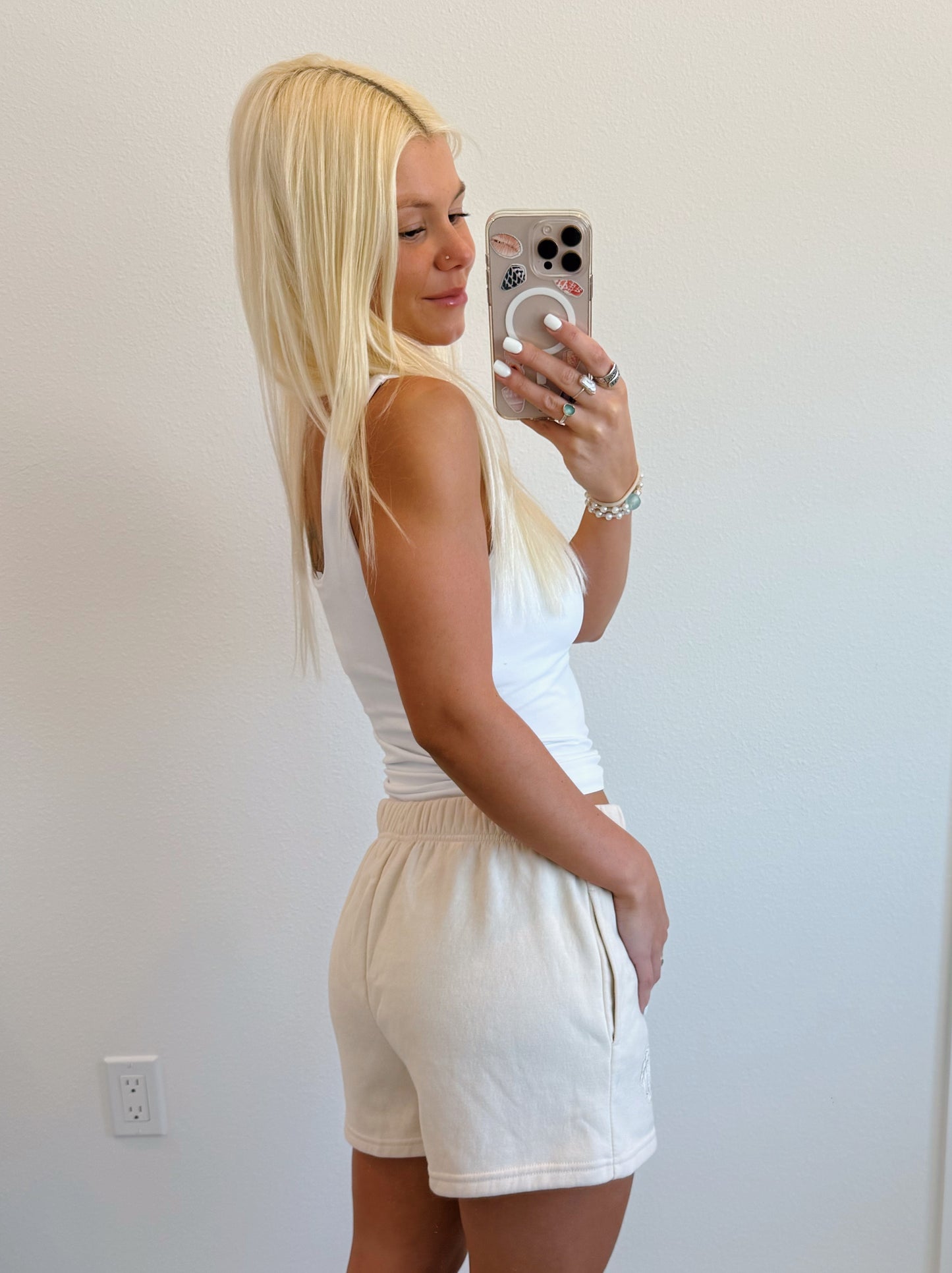 Tan Comfy Shorts w/ Lace Seashell