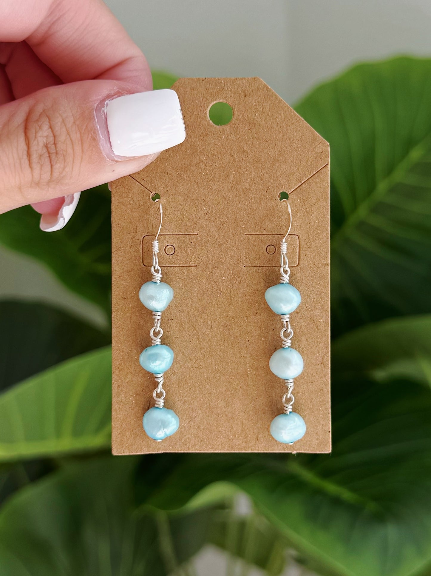 Sterling Silver Turquoise Pearl Wrap Stack Earrings