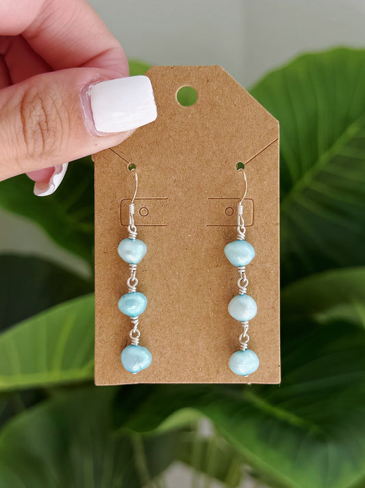 Sterling Silver Turquoise Pearl Wrap Stack Earrings