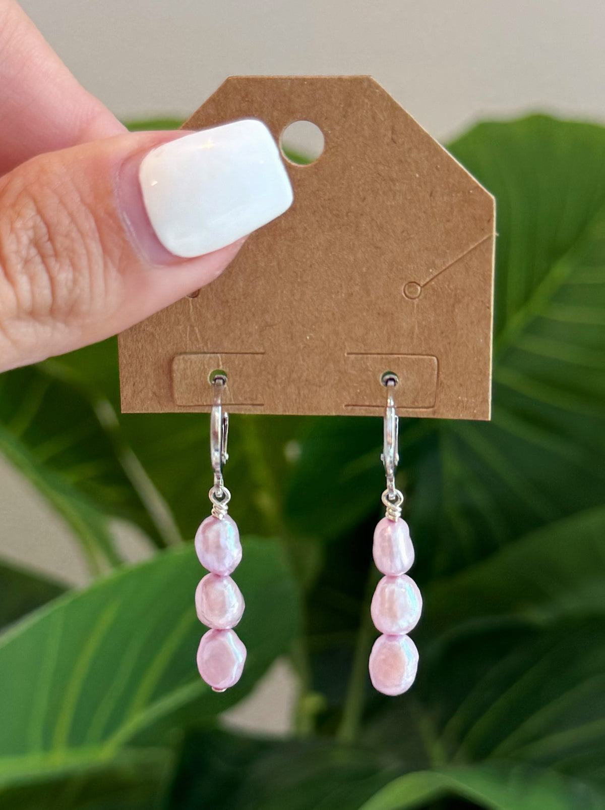 Sterling Silver Pink Pearl Hoop Earrings