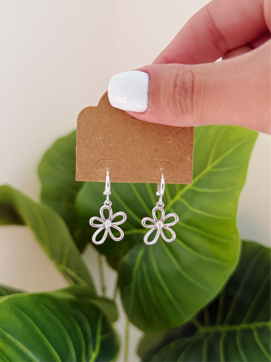 Silver Flower Hoop Earrings