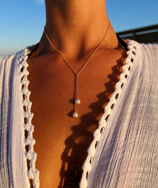 Gold Pearl Double Drop Necklace