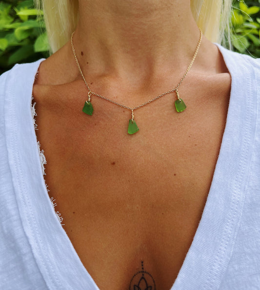 Multi Green Sea Glass Necklace