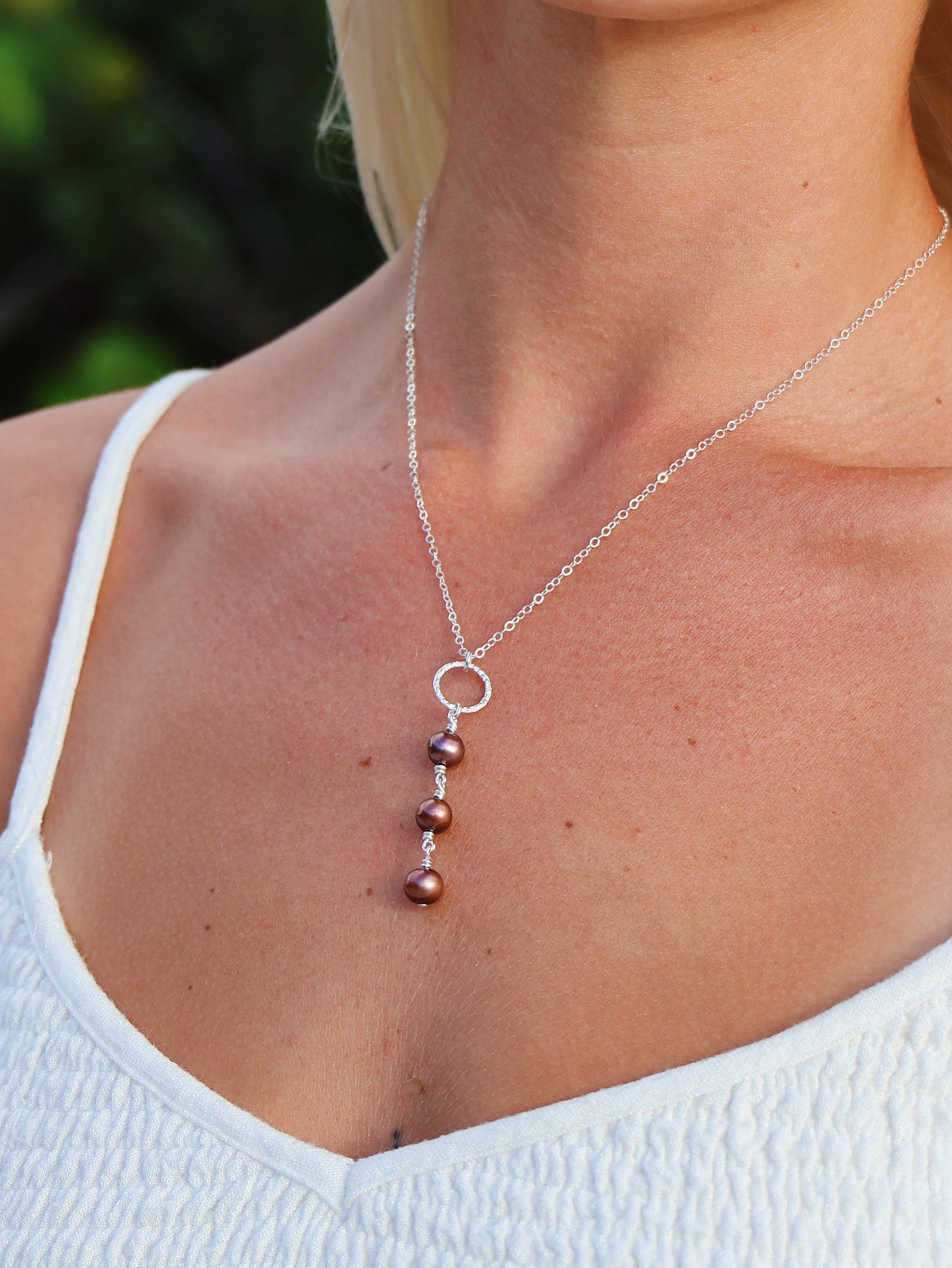 Sterling Silver Brown Pearl Triple Wrap Necklace
