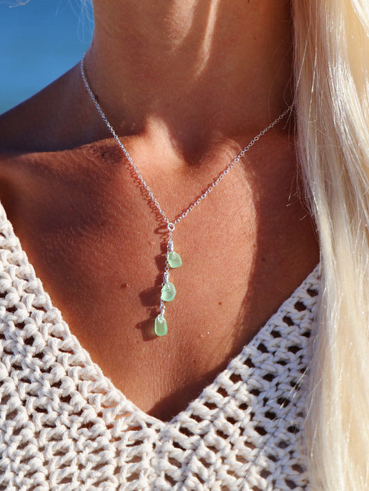 Sterling Silver Green Sea Glass Drop Necklace