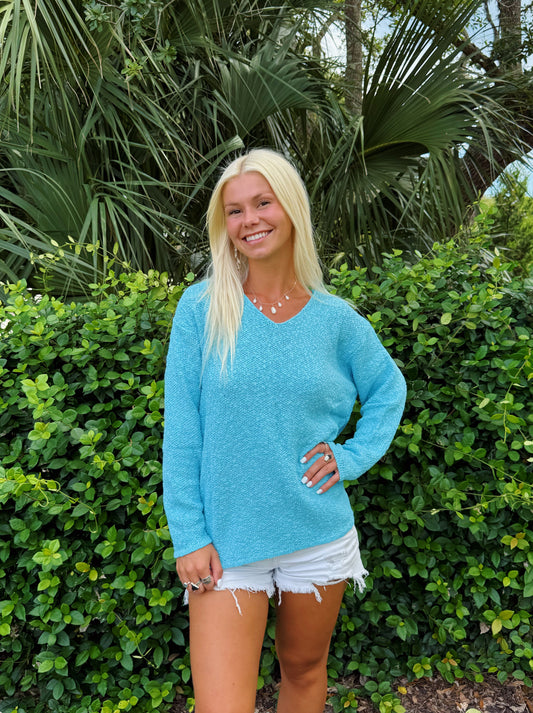 Turquoise V Neck Summer Sweater