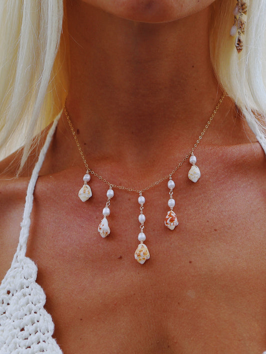 Gold Filled Color Spiral Shell Dangle Drop Multi Necklace