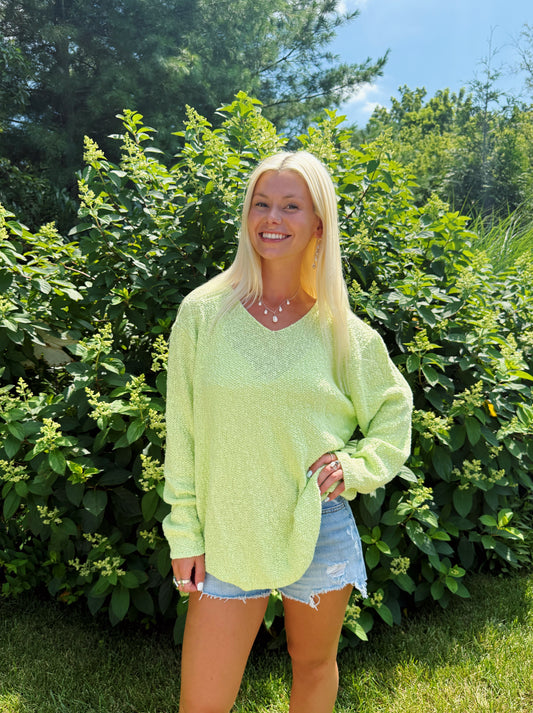 Spring Green V Neck Summer Sweater