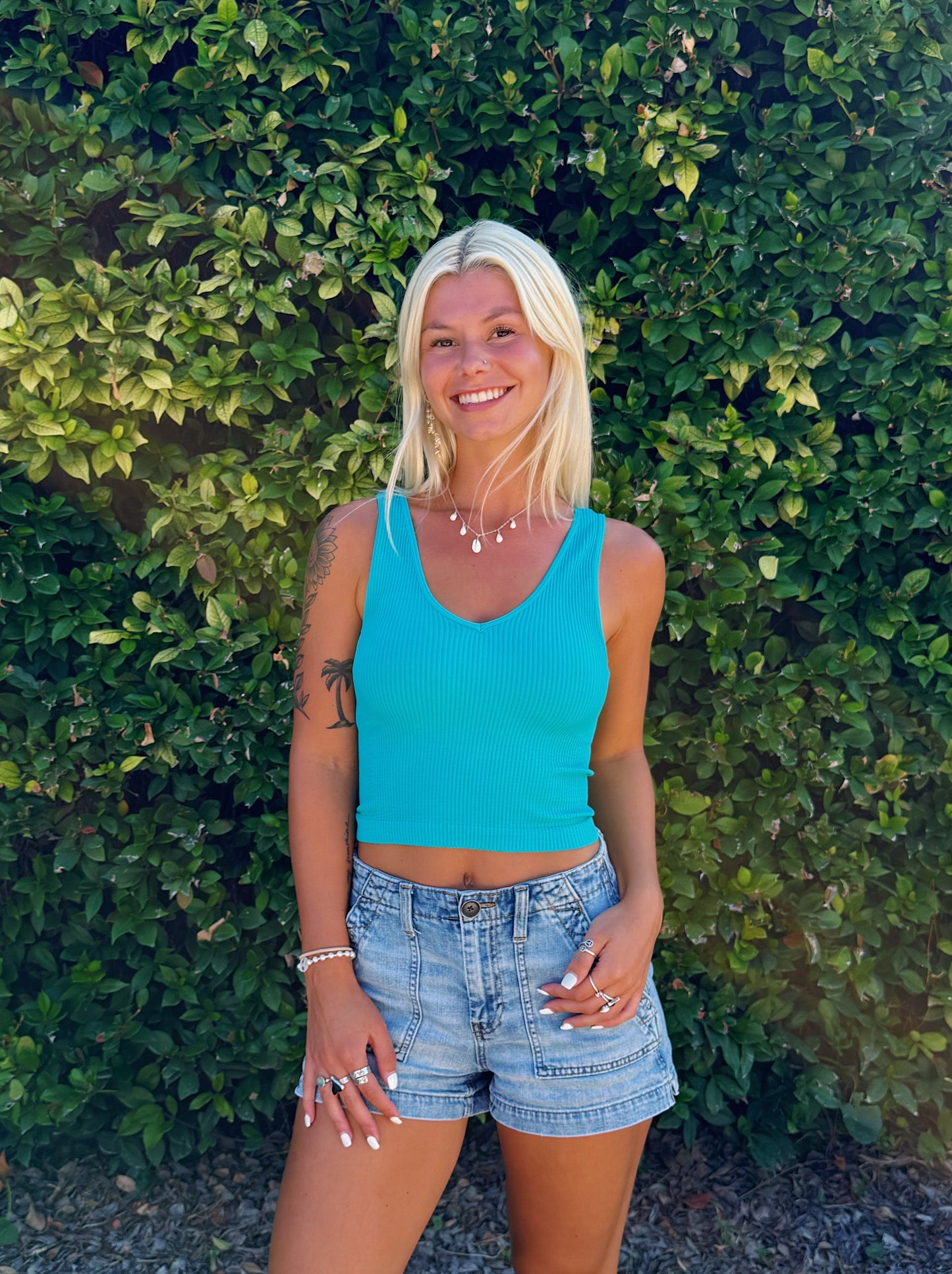 Teal Reversible Ribbed Crop Top