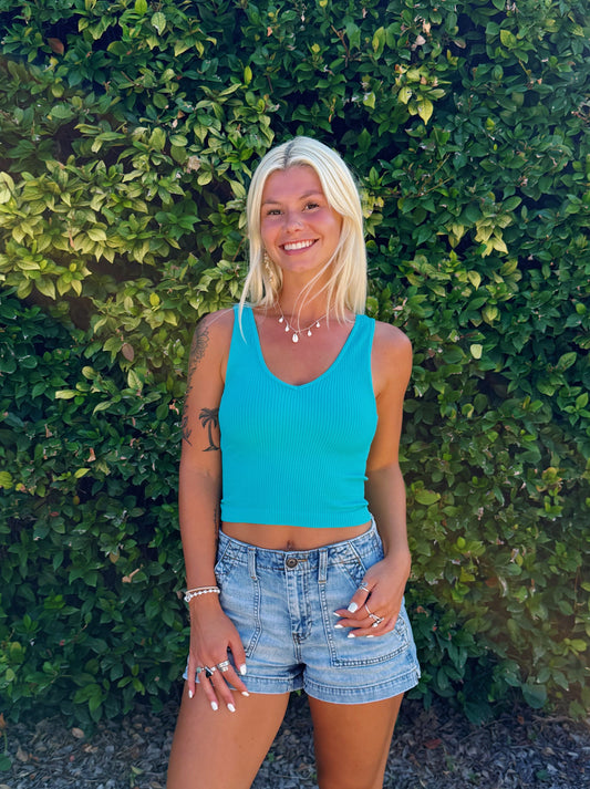Teal Reversible Ribbed Crop Top