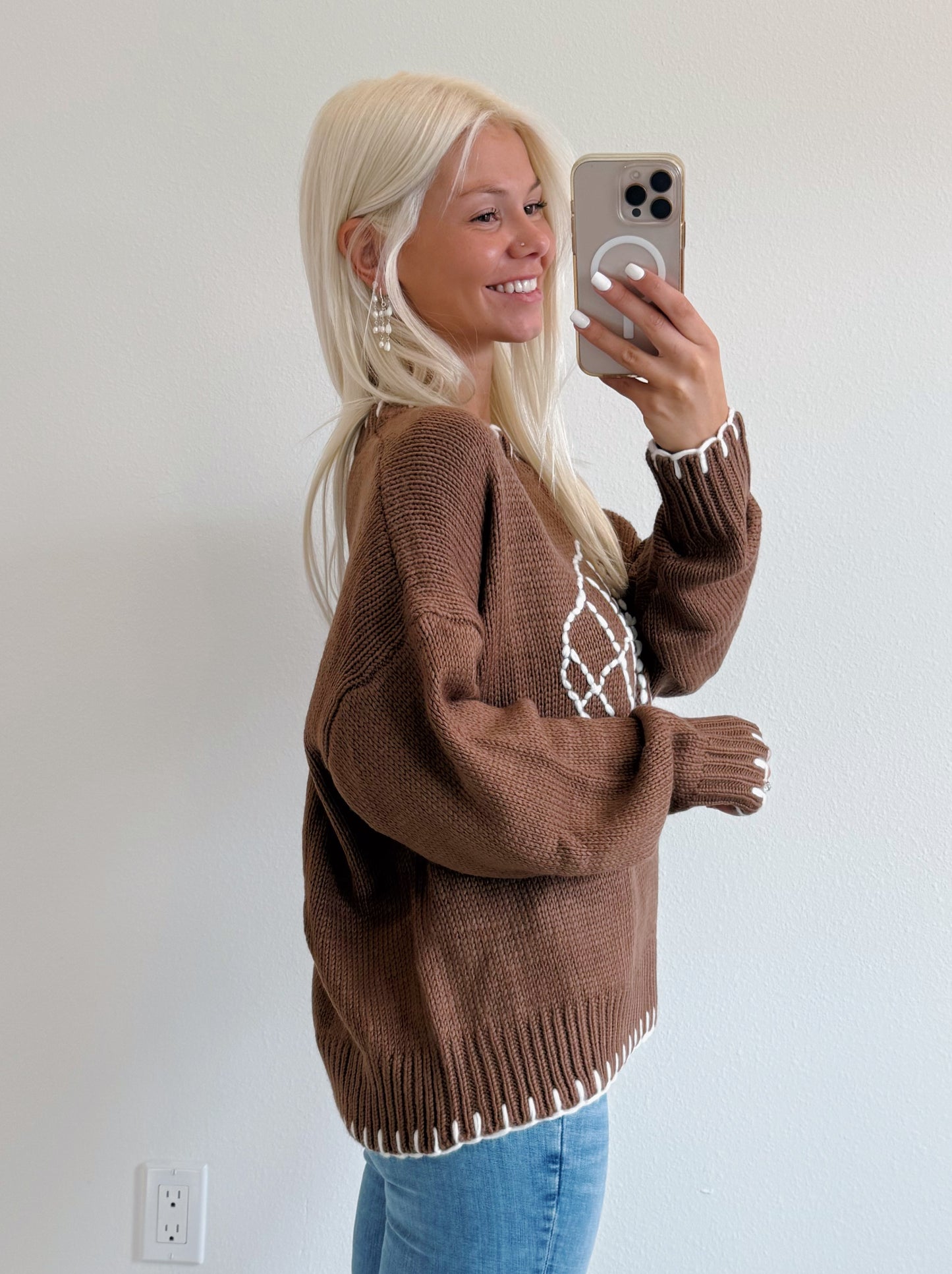 Chocolate Brown Shell Stitched Sweater