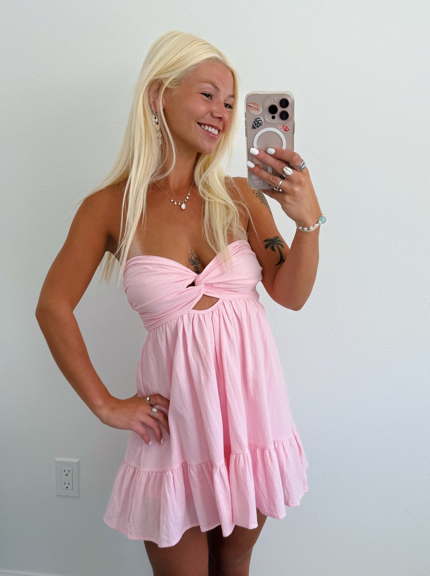 Light Pink Strapless Twist Dress