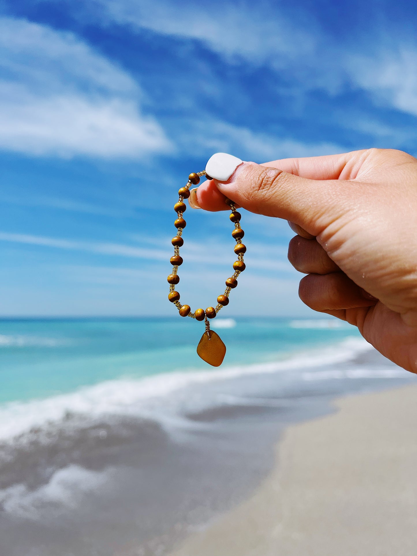 Brown Sea Glass Beaded Bracelet