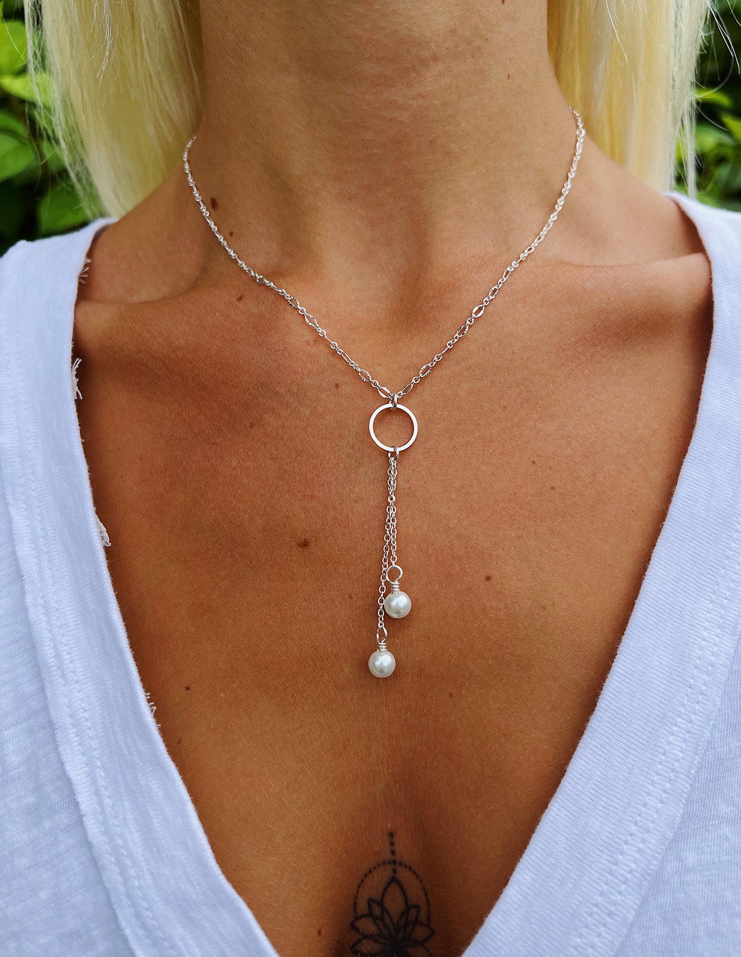 Pearl Circle Double Drop Necklace