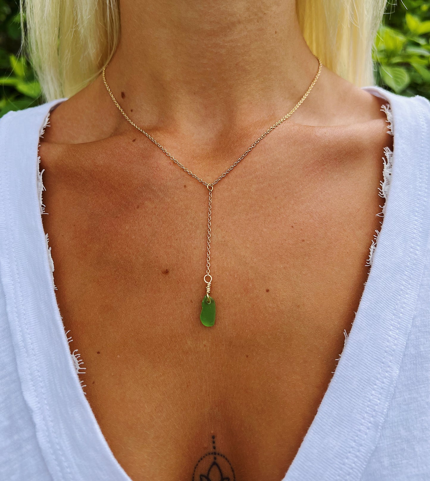 Green Sea Glass Single Drop Necklace