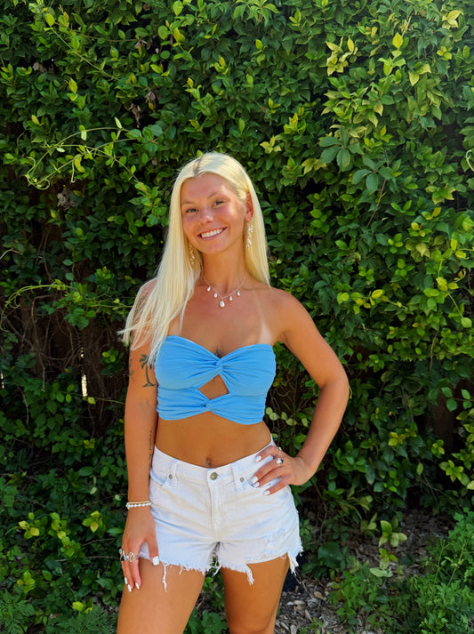 Ocean Blue Double Twist Tube Top