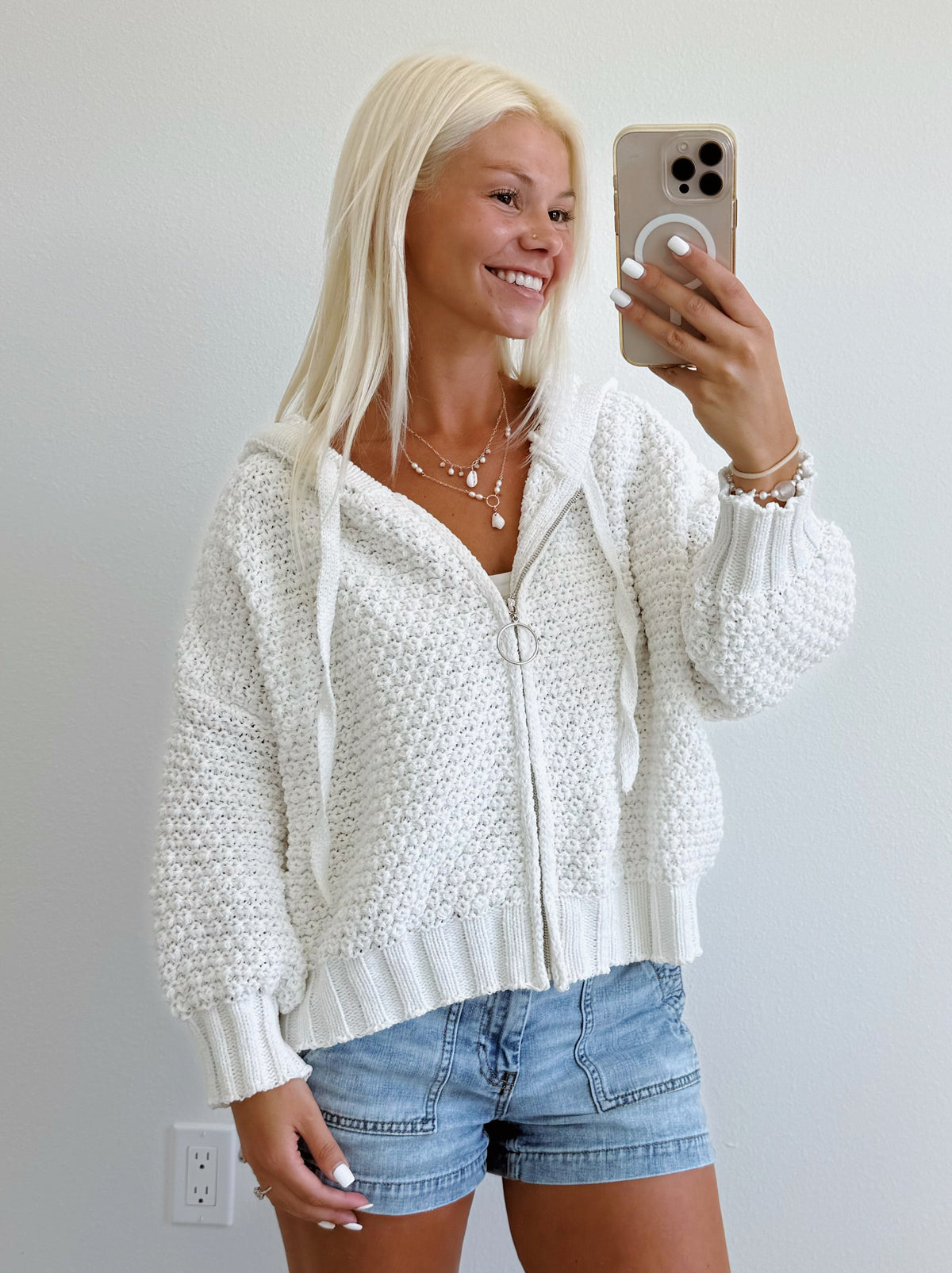 Cable Knit Textured Zip Hoodie Sweater