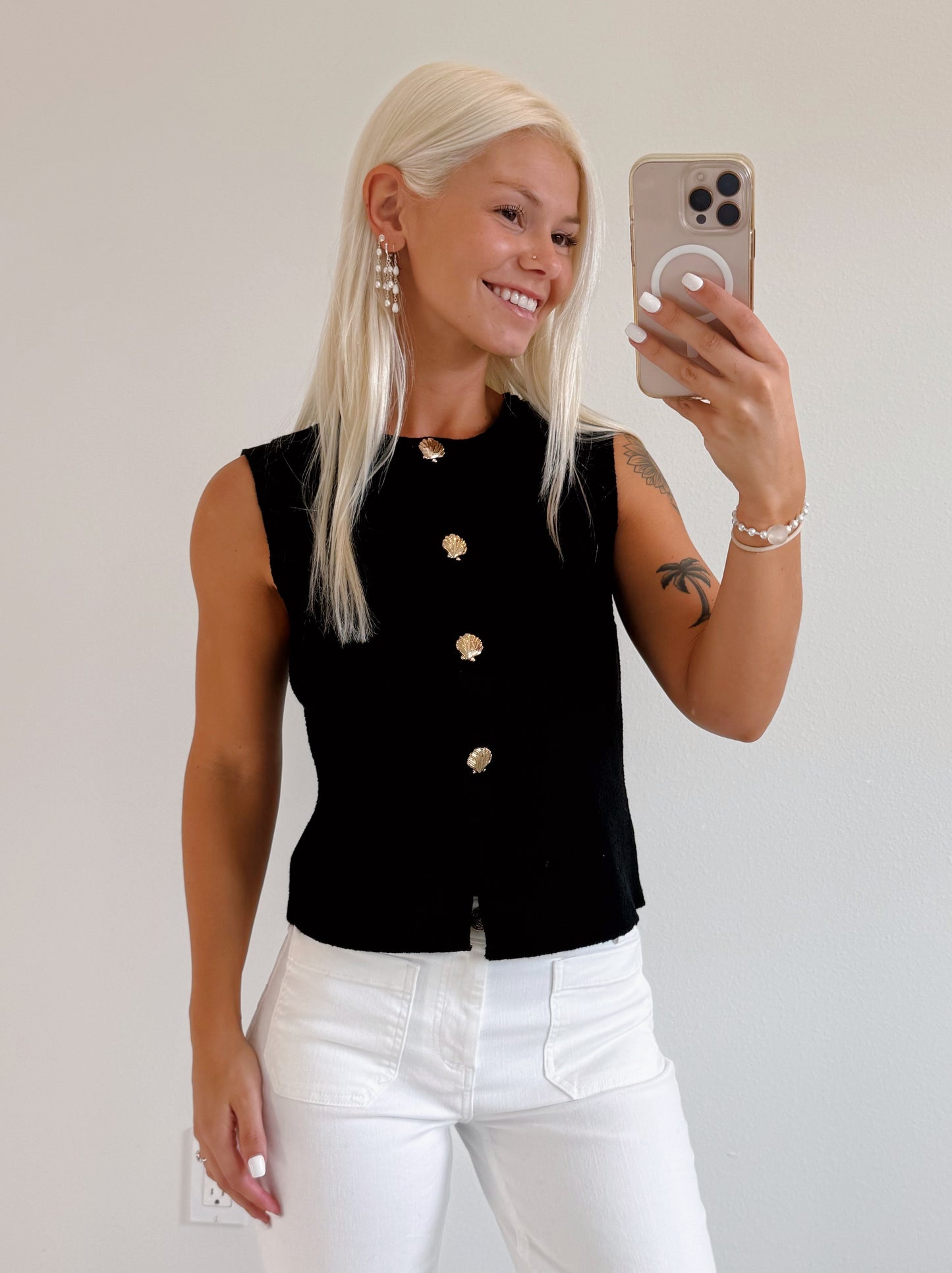Gold Seashell Button Knit Vest