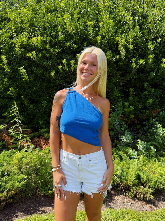 Royal Blue One Shoulder Asymmetrical Top