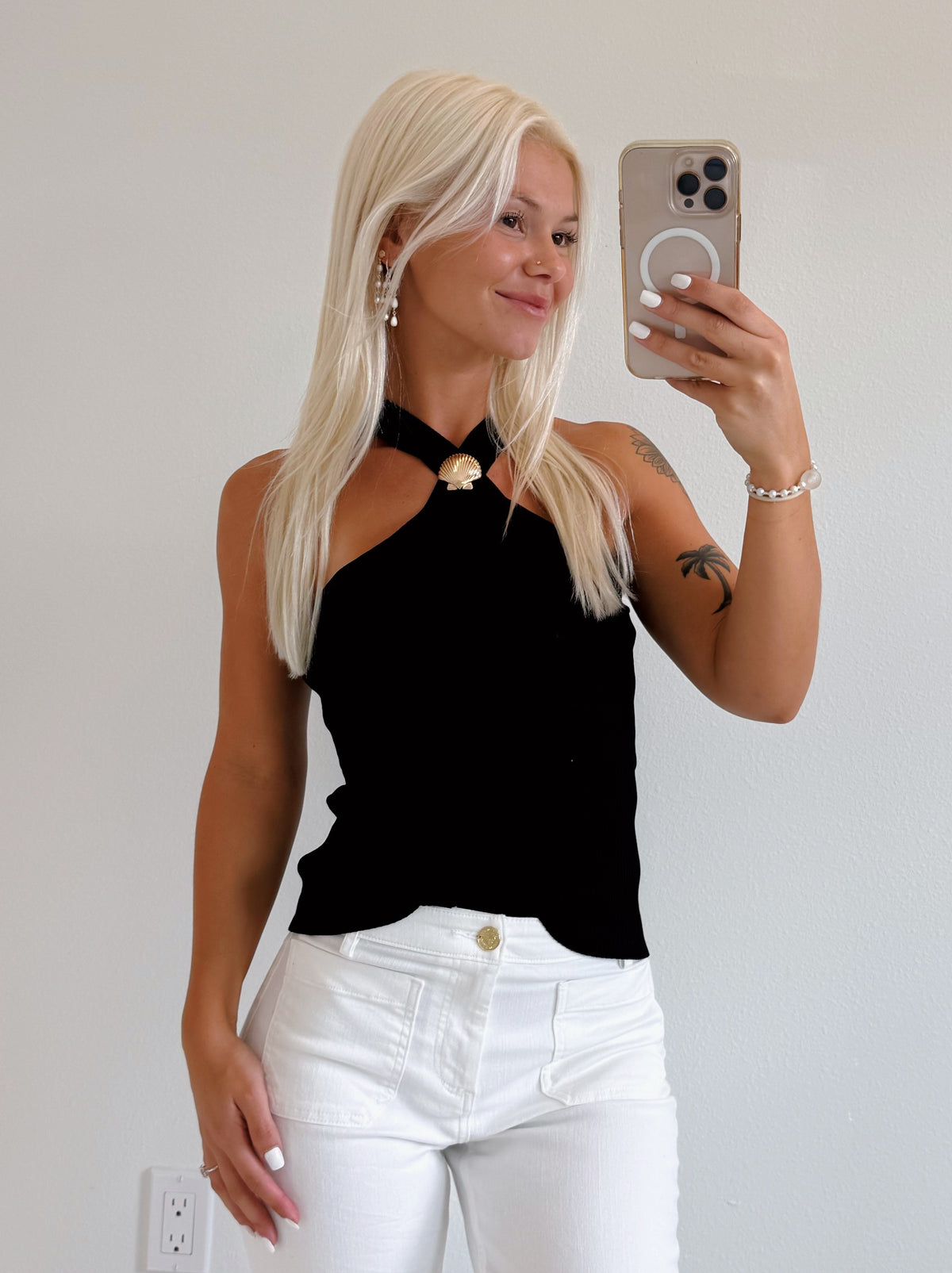 Gold Seashell Halter Ribbed Top