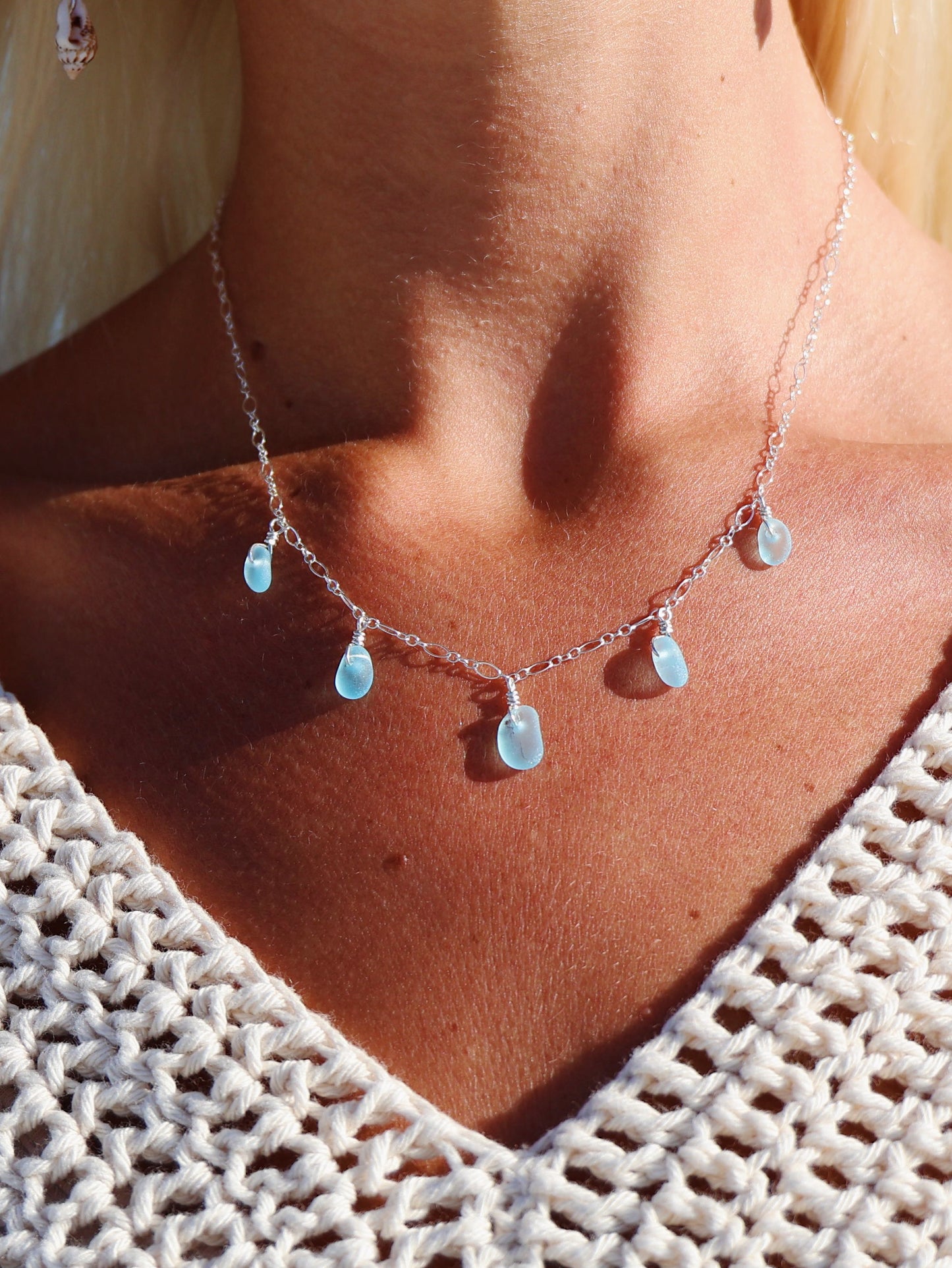 Sterling Silver Baby Blue Sea Glass Multi Necklace