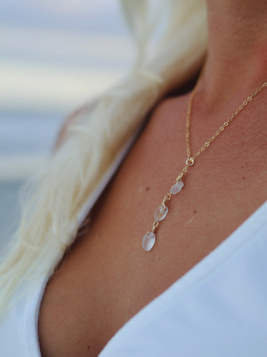 Gold Filled Clear Sea Glass Drop Necklace