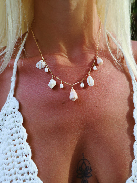 Gold Filled Pink Shells Baroque Pearl Multi Necklace