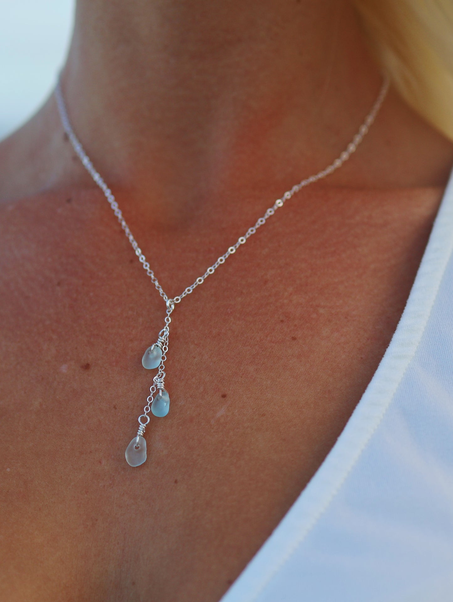 Sterling Silver Sea Foam Sea Glass Drop Necklace