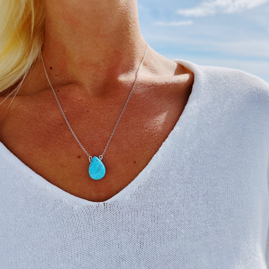 Turquoise Silver Tear-Drop Necklace