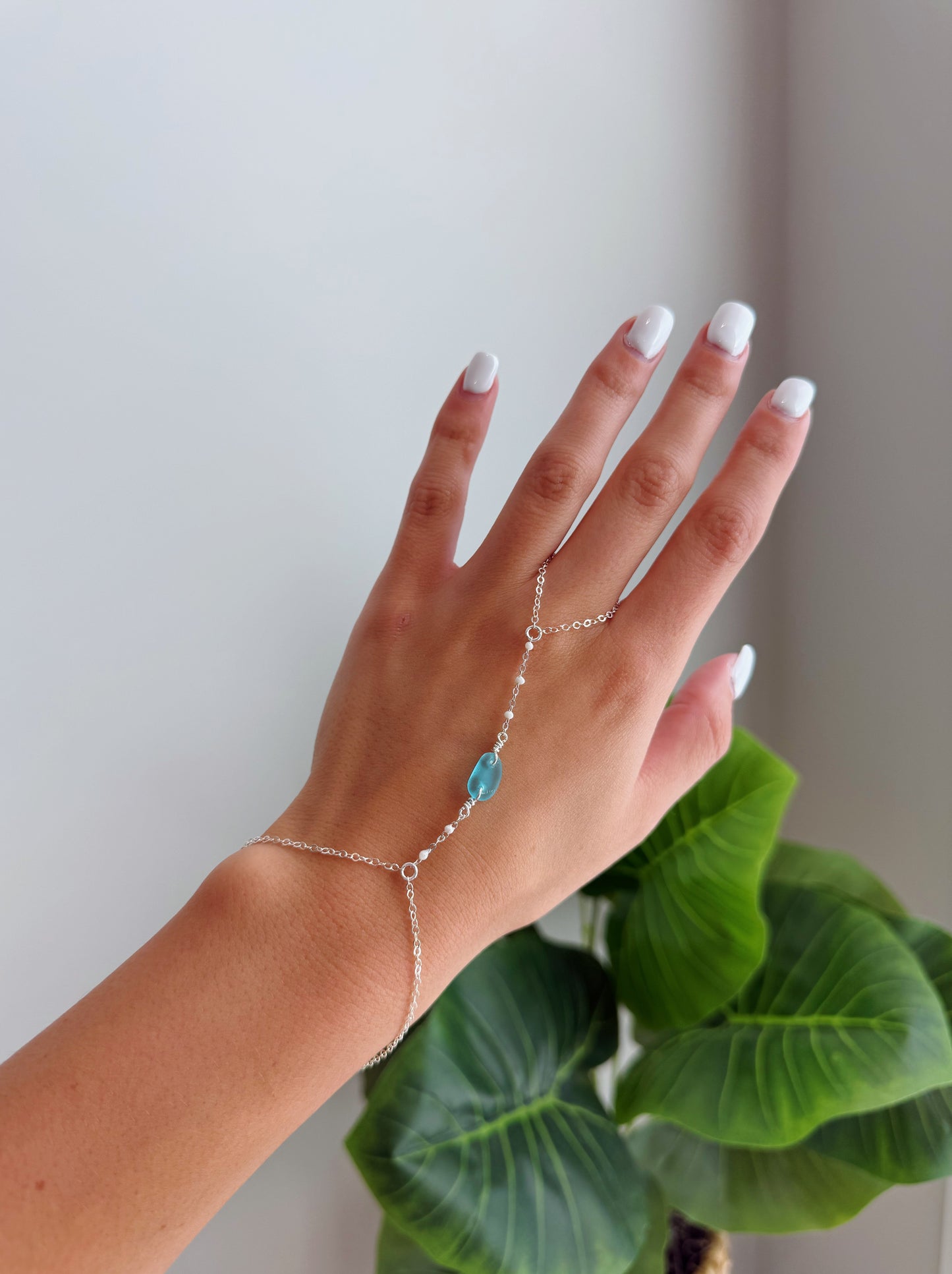 Sterling Silver Sea Glass Hand Chain (YOU PICK COLOR SEA GLASS)