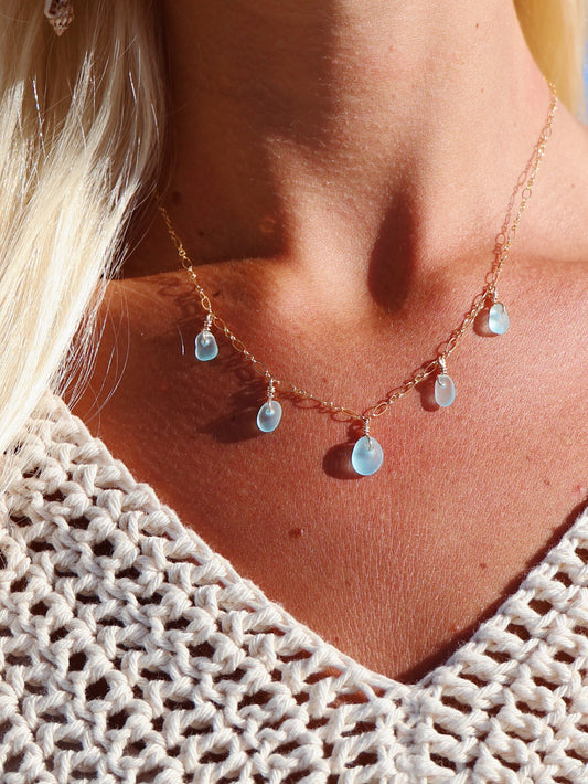 Gold Filled Baby Blue Sea Glass Multi Necklace