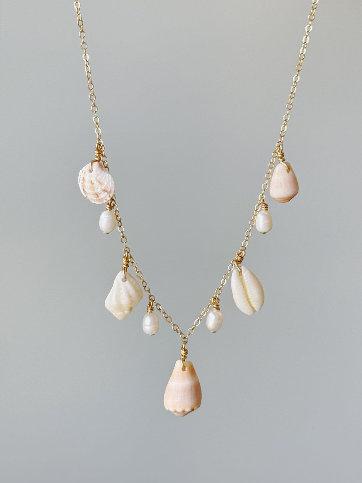 Gold Filled Pink Shells Baroque Pearl Multi Necklace