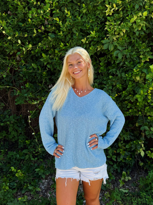 Baby Blue V Neck Summer Sweater