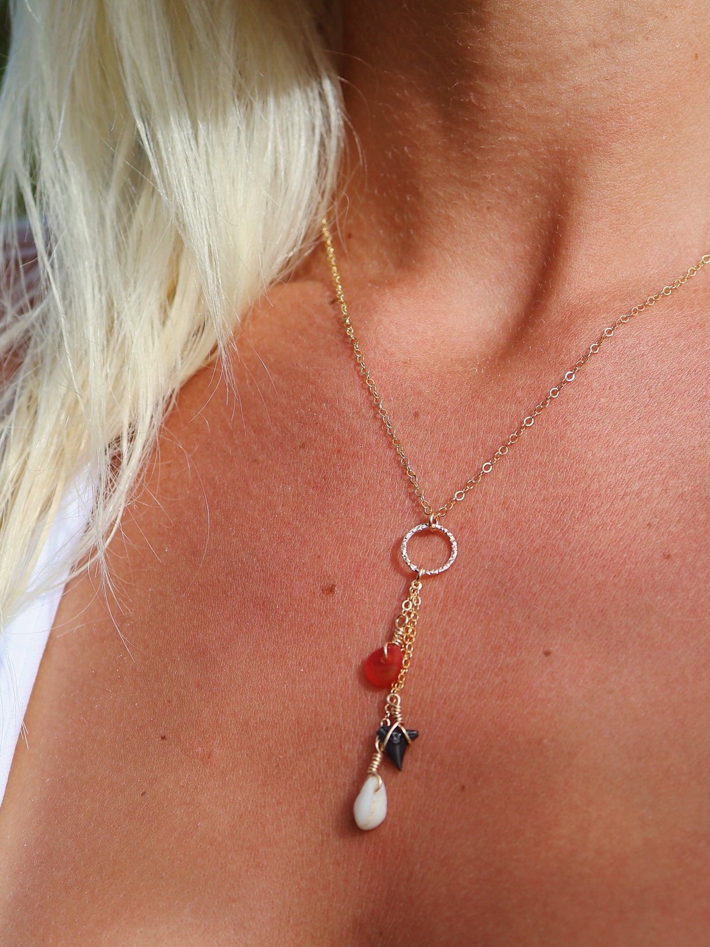 Gold Filled Red Triple Drop Necklace