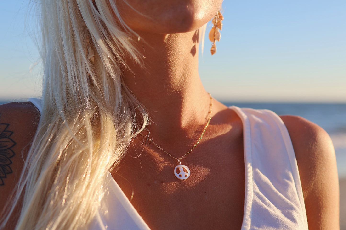 Gold Filled Mother of Pearl Peace Necklace