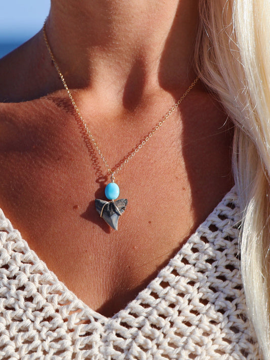 Gold Filled Turquoise Gemstone Shark Tooth Necklace