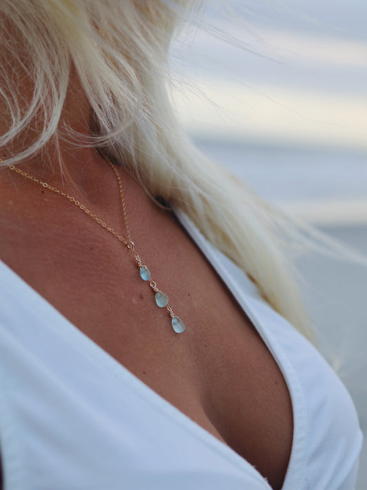 Gold Filled Sea Foam Sea Glass Drop Necklace